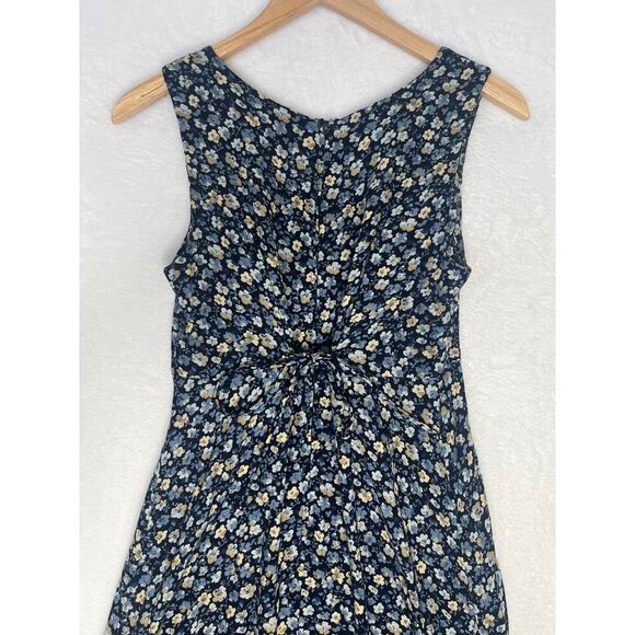 VTG Rabbit Designs 90s Blue Floral Midi Tie Back Dress Prairie sz 4P Cottage - Picture 3 of 7